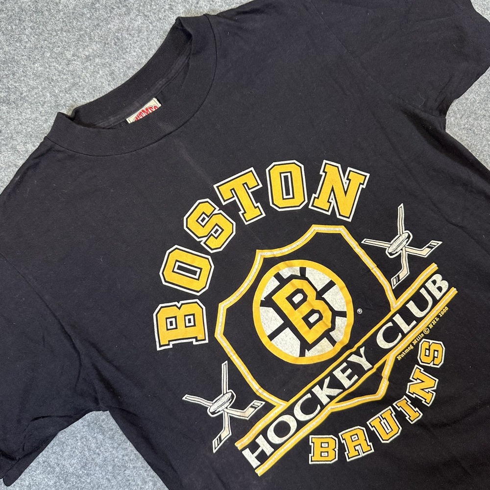 Vintage Boston Bruins Shirt Mens Medium Black NHL Hockey Club 100% Cotton 1980s